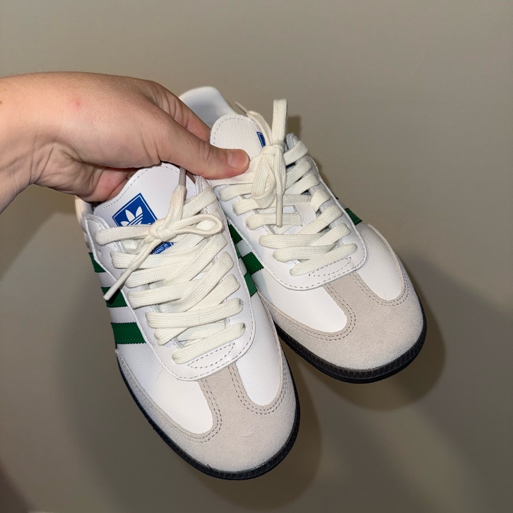 NWOT Adidas sambas white and green